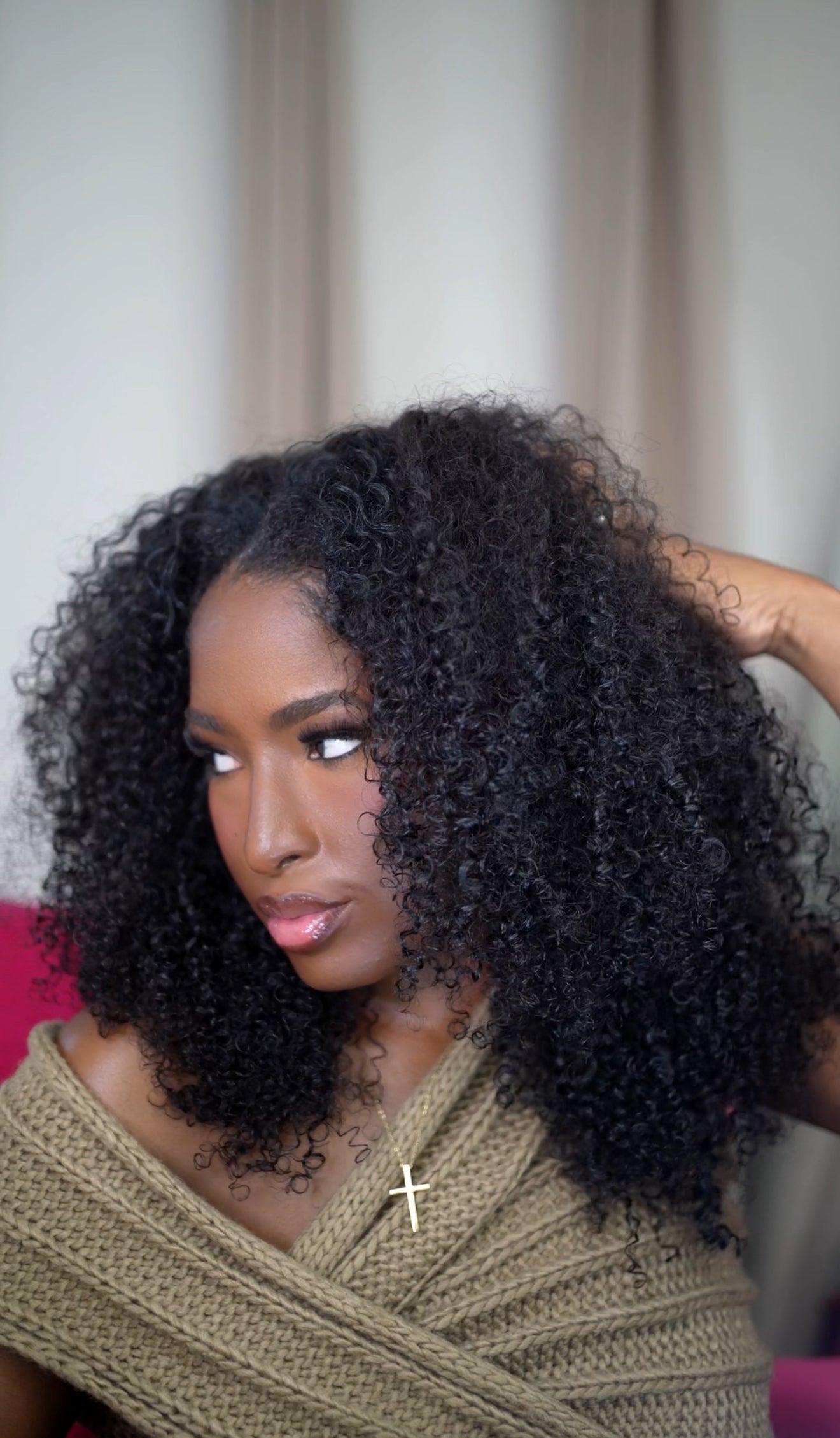 OQ HAIR 18” Invisible Hairline Kinky Curly Half Wig