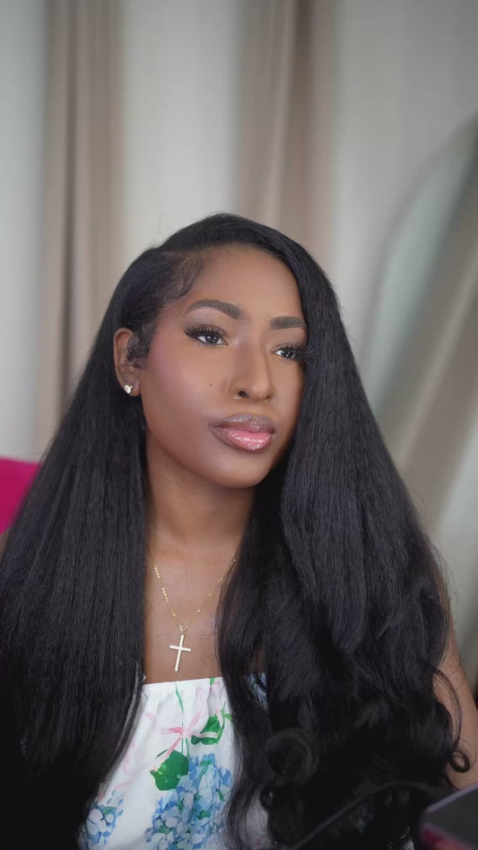 STERLY V Part Kinky Straight Human Hair Wig